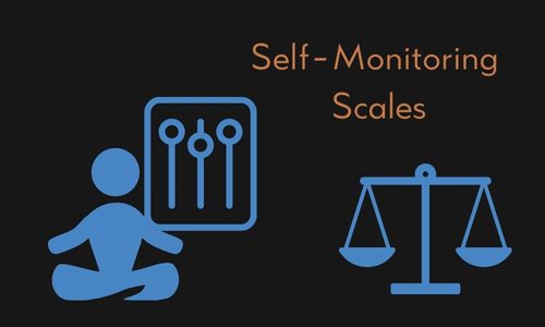 a graphic of a person meditating with scales representing self-monitoring