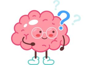 a brain wearing glasses with question marks