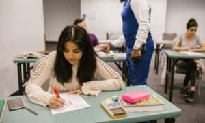 a student taking an exam