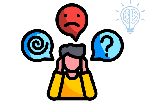 a person with three bubbles coming out of their head showing ruminating thoughts