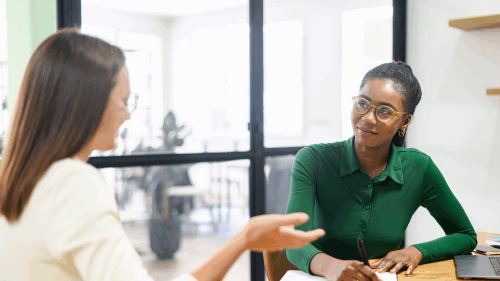 career coach talking to African-American female client